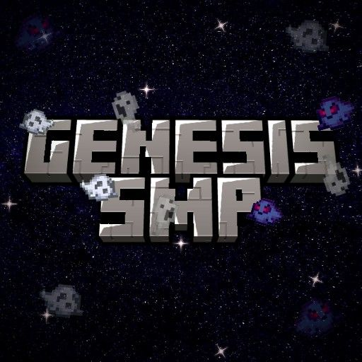 Logo pixelado do Genesis SMP diante de um céu estrelado